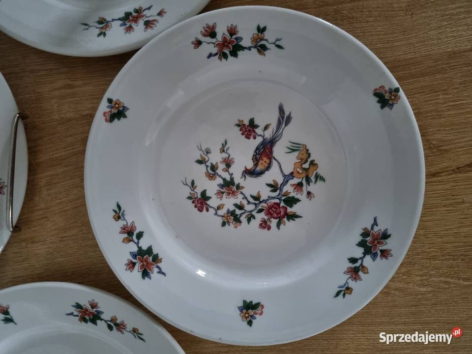 Talerze Z Ptakiem Rajskim Porcelana Francuska Vintage Wola Pod Na