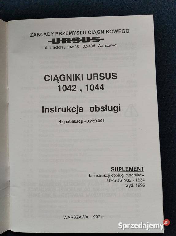 Instrukcja obsługi Ursus 1042 1044 oryginał Lublin Sprzedajemy pl