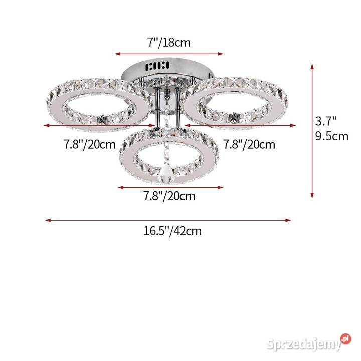 Lampa Kryształowa LED 3 Kloszowa Światło Zimne Białe 6000K Łódź