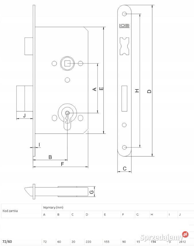 Zamek drzwi wpuszczany 72 60 Z76 LOB assa abloy cynk żółty Chrzowice