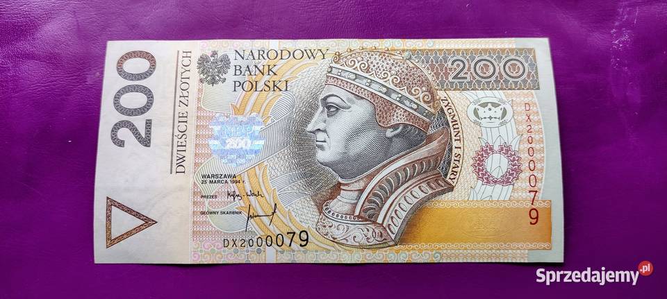 Banknot 200 zł 1994 seria DX Rzadkość UNC nr 2 Pruszków