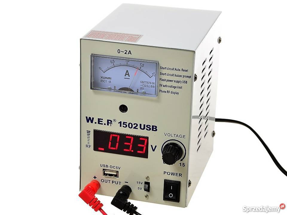 Zasilacz laboratoryjny WEP 1502 USB 15V 2A z wyjściem USB DC Katowice