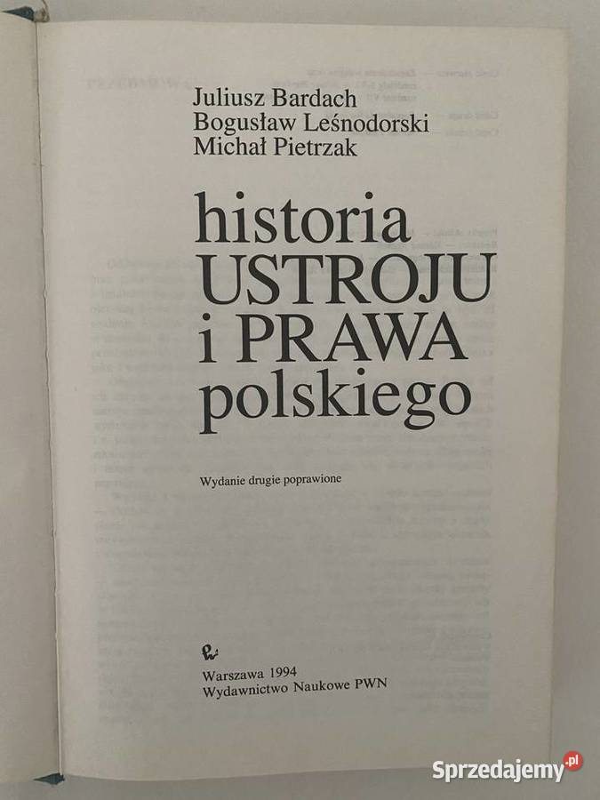 Historia Ustroju I Prawa Polskiego Bardach Warszawa Sprzedajemy Pl