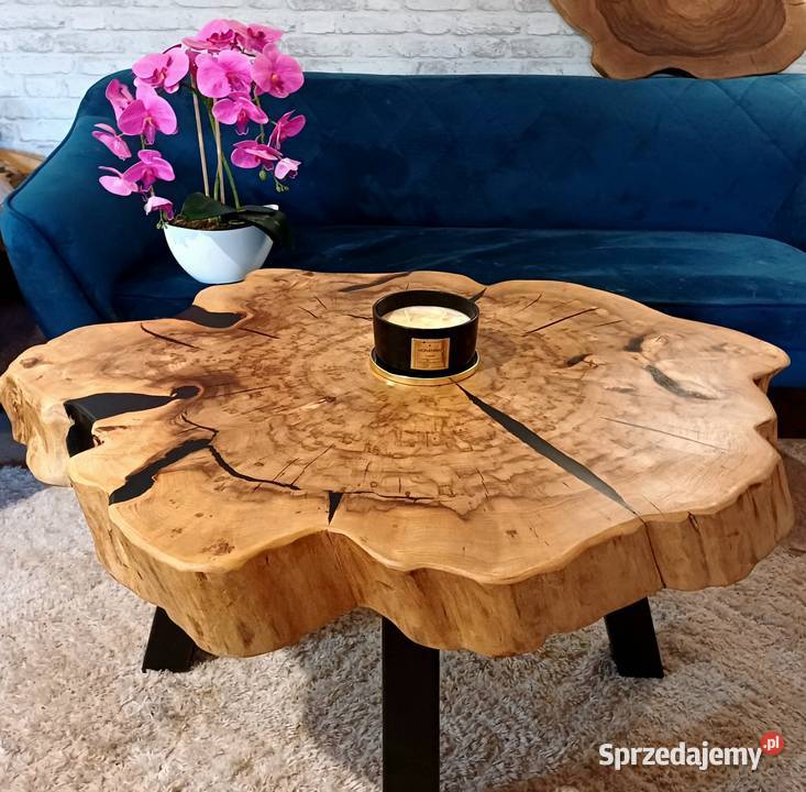 Stolik kawowy 96x75 live edge plaster drewna Śrem