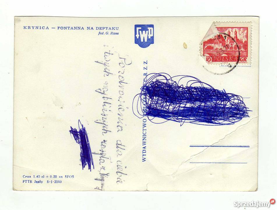 KRYNICA FONTANNA NA DEPTAKU POCZTÓWKA CZARNO sprzedam