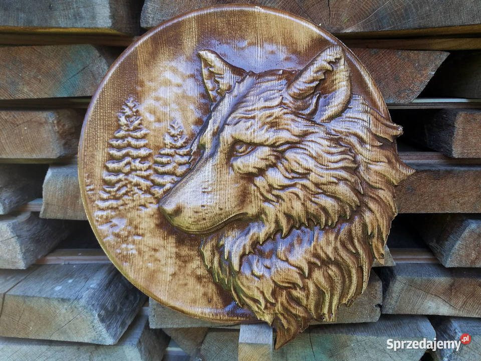 Wilk Płaskorzeźba drewniana sprzedam