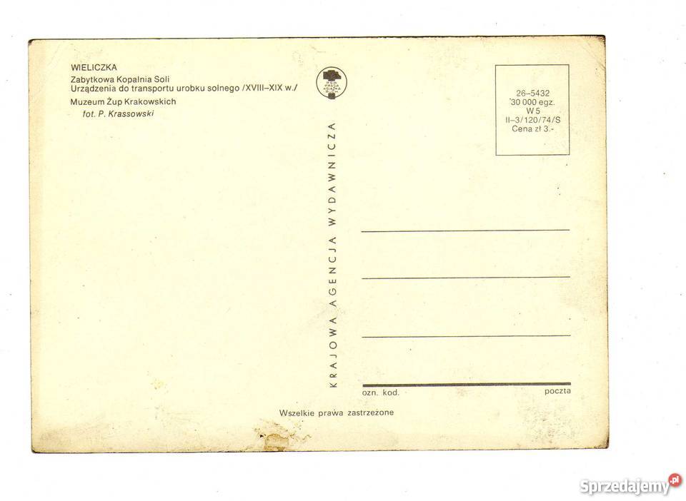WIELICZKA ZABYTKOWA KOPALNIA SOLI POCZTÓWKA Kolekcje Krynki