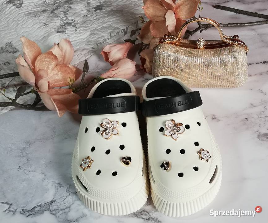klapki croksy białe zdobione Moda i Styl Warszawa sprzedam