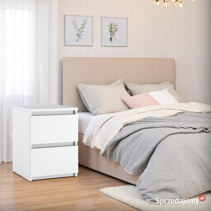 Szafka Nocna 2 Szuflady Biała Mat Stolik 40cm Elbląg