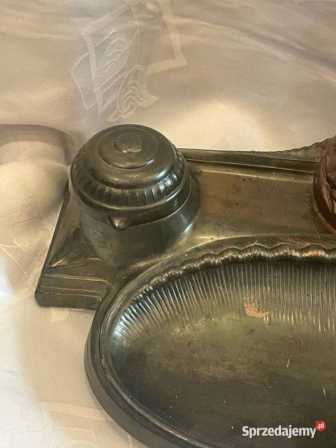 Figuralny kałamarz ze srebrnego mosiądzu secesja Kraków