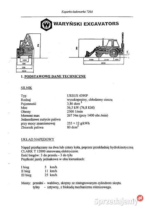 Dtr instrukcja obsługi Waryński 726A koparko Stalowa Wola