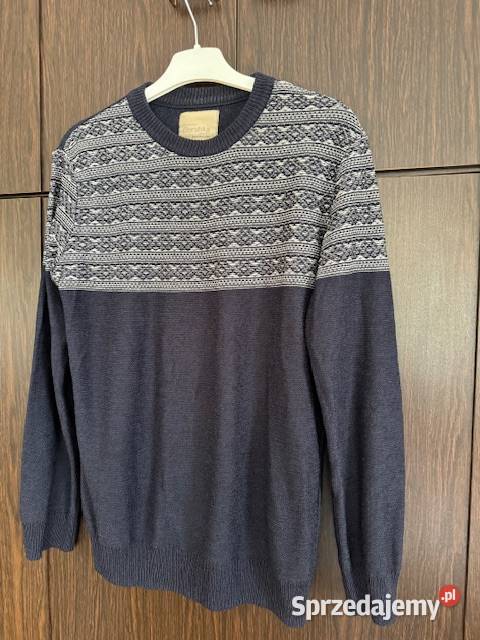 Sweter męski S Bershka granatowobiały we wzór z Częstochowa