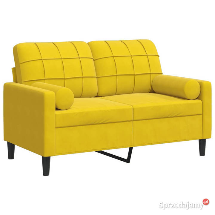2osobowa sofa z poduszkami żółta 120 aksamit