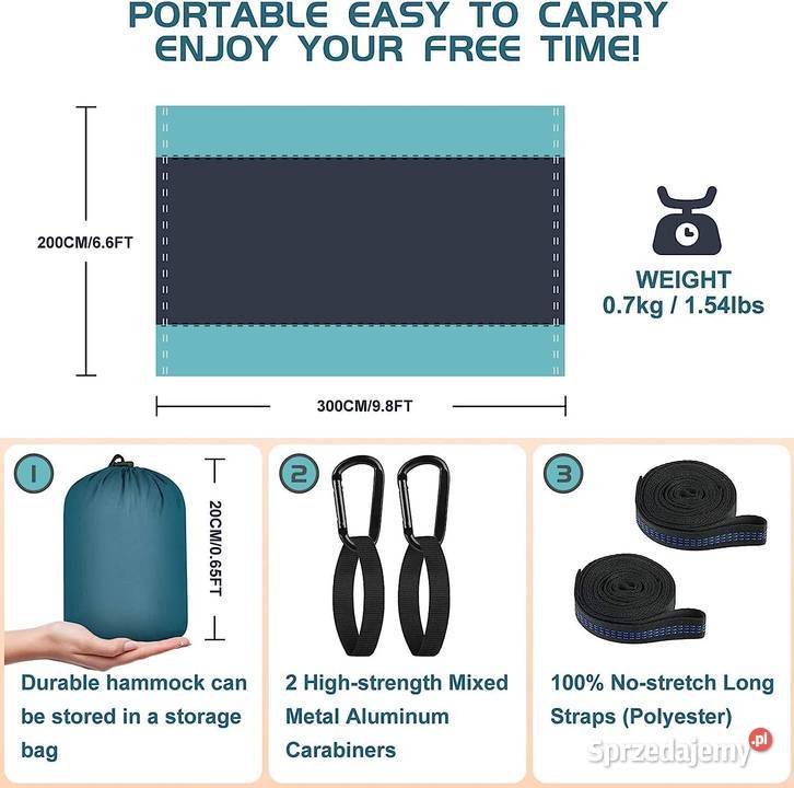 Przenosny Hamak ogrodowy 300x200 udzwig do 300