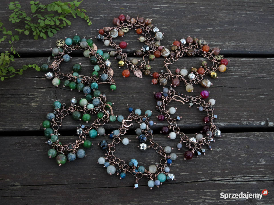 Miedziana bransoletka mix kamieni