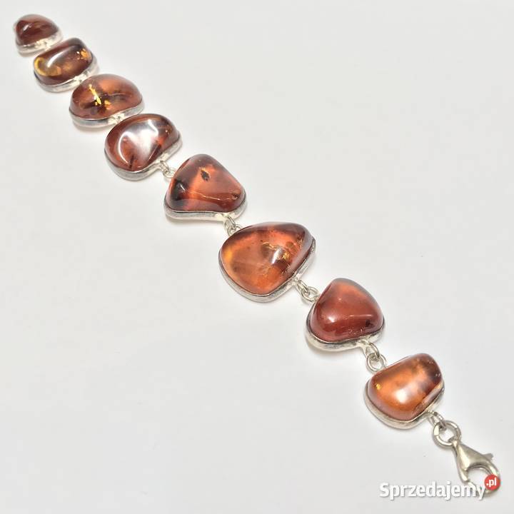 Srebrna BRANSOLETKA damska 925 z BURSZTYNAMI Warszawa