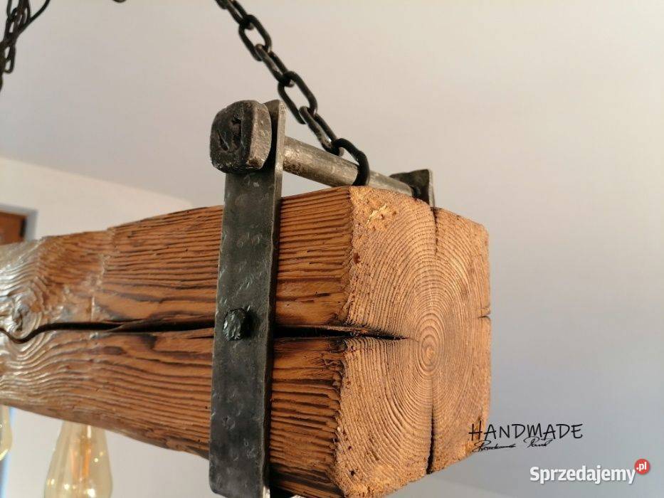 Drewniana lampa żyrandol RETROLoft 120lat stara Bytów