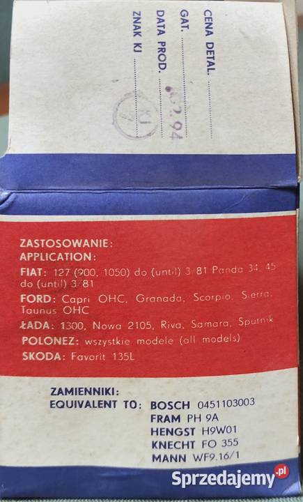 Filtr oleju ORYGINAŁ PRL Fiat Polonez Łada osobowe Bochnia sprzedam