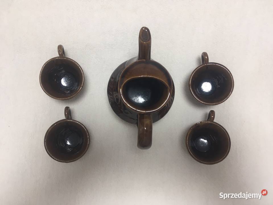 Stary zestaw kawowy porcelit kamionka brąz Kołobrzeg
