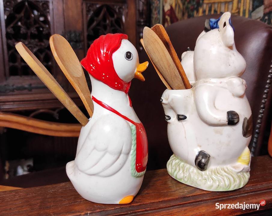 Ceramiczne figurki z drewnianymi łyżkami Kaczka Mikołów
