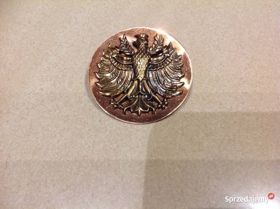 Orzeł z Koroną Przypinka Miedziano Mosiężna Nowa Sól