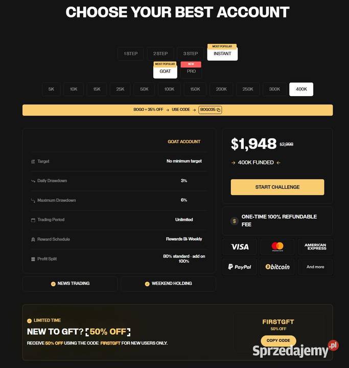 Narzędzie do proptrading Instant prop trading
