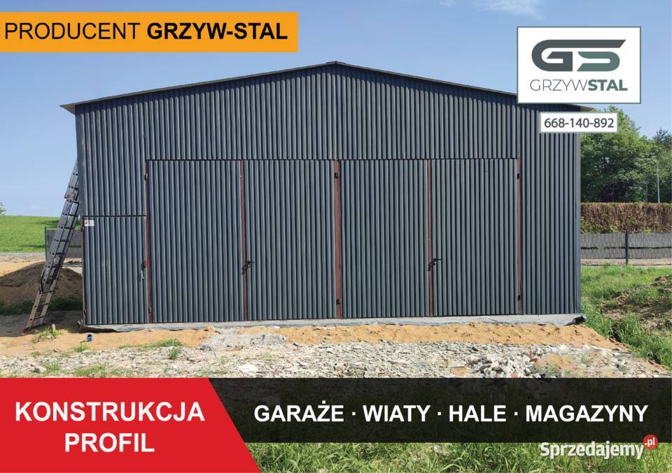 C27 Garaż Blaszany Grafitowy Dwuspadowy / Hala/Magazyn /Wiata - GRZYWSTAL