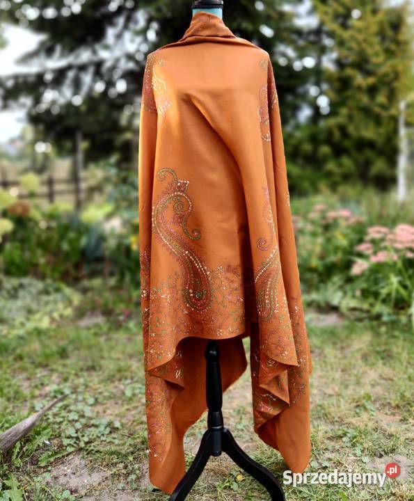 Duży szal orientalny indyjski haftowany haft zachodniopomorskie