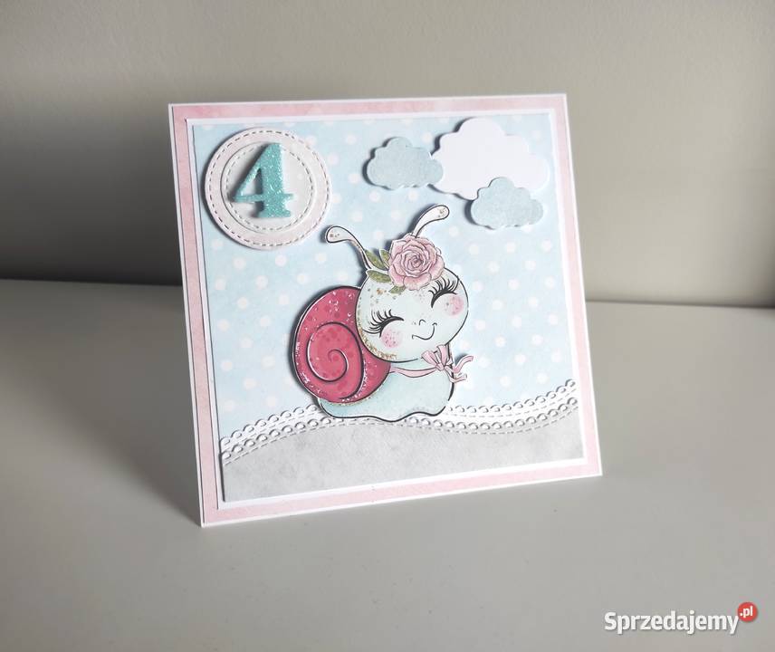 Kartka ręcznie robiona na urodziny Ślimak Łódź