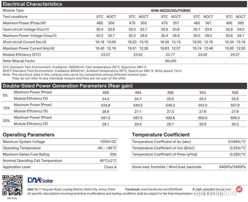 Paleta 37 Panel PV DAH Solar 470W Bifacial full