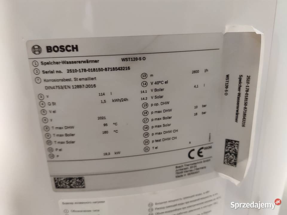 Zasobnik cwu Bosch WST1205O Krzyszkowice sprzedam