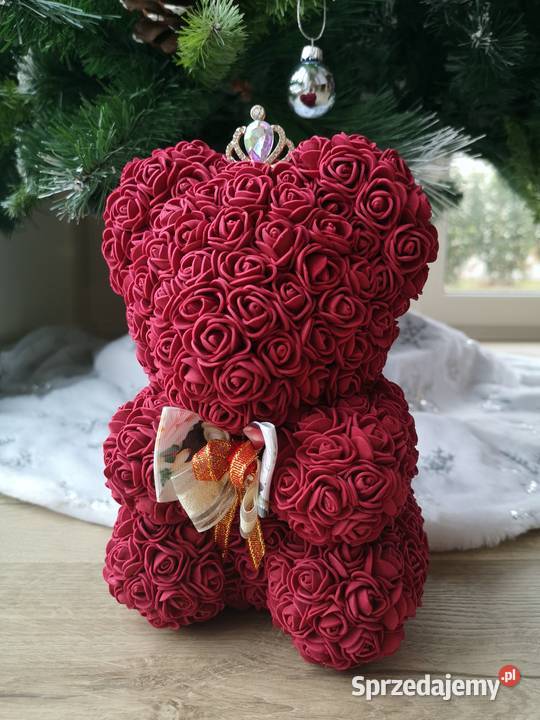Miś z róż piankowych bordowy wys 25 Rękodzieło mazowieckie Otrębusy