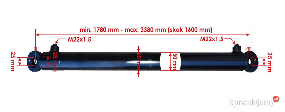 Siłownik Hydrauliczny 50x28 SKOK 1600 ROZRZUTNIK Części zamienne sprzedam