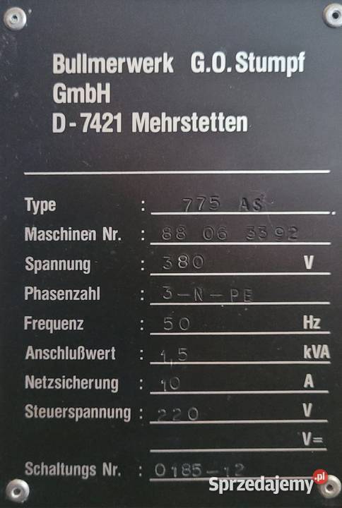 Nóż taśmowy krojczy Bullmer Werk 775 AS maszyna Piaski