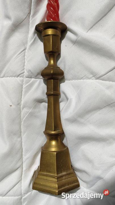 Piękny stary wysoki świecznik mosiężny lichtarz Gdańsk