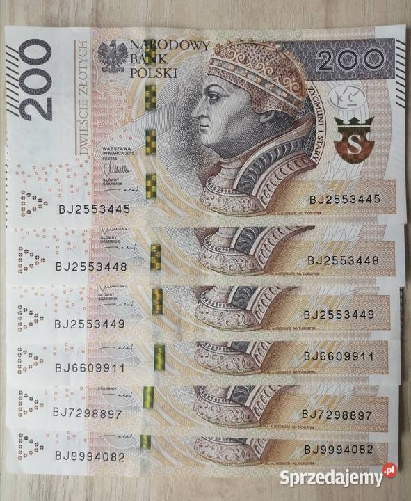 Banknot 200zl z 2015r seria A B CIEKAWE NUMERY