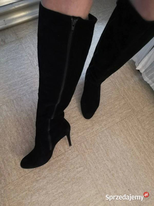 Zamszowe kozaki Minelli prawie kolano na szpilce Białystok