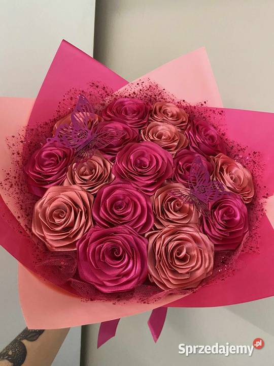 Bukiet 17 róż ze wstążki handmade