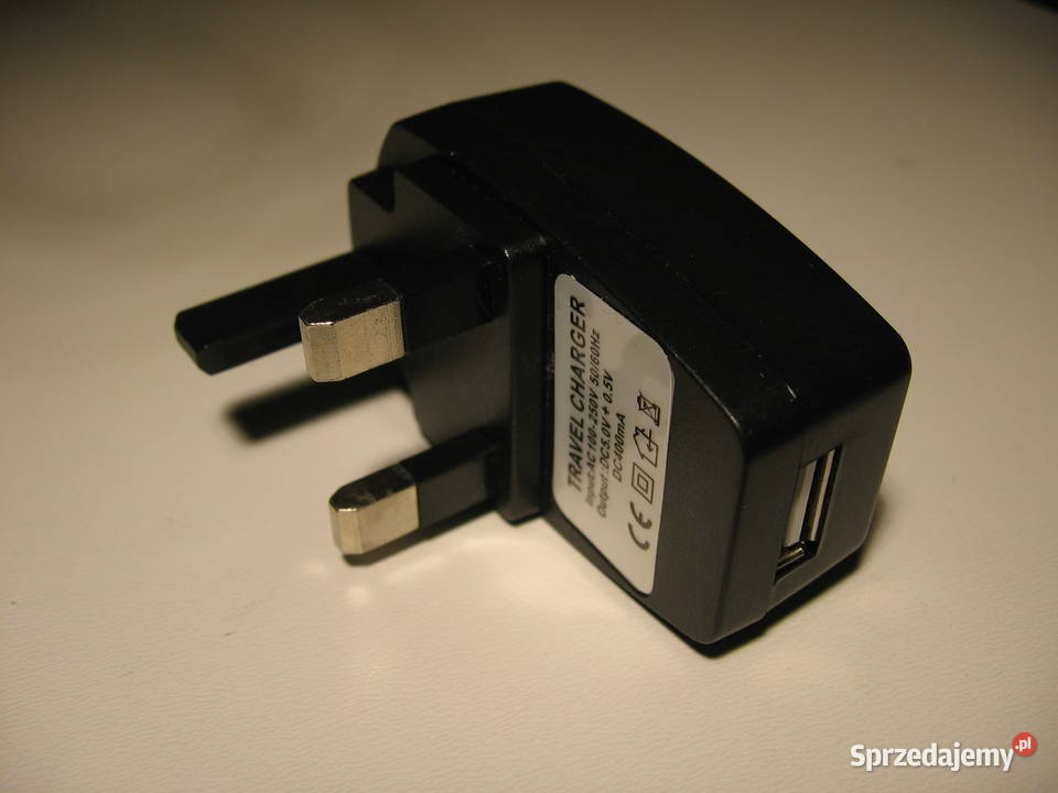 Ładowarka sieciowa USB, m.in. na UK. 5V, 400 mA.