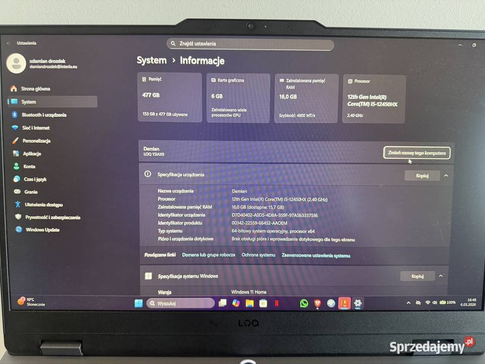 Laptop Lenovo LOQ łódzkie Wola Rokszycka