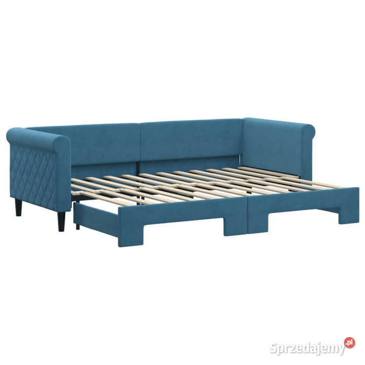 Sofa rozsuwana niebieska aksamit 80x200 Łóżka Łóżka i materace Warszawa