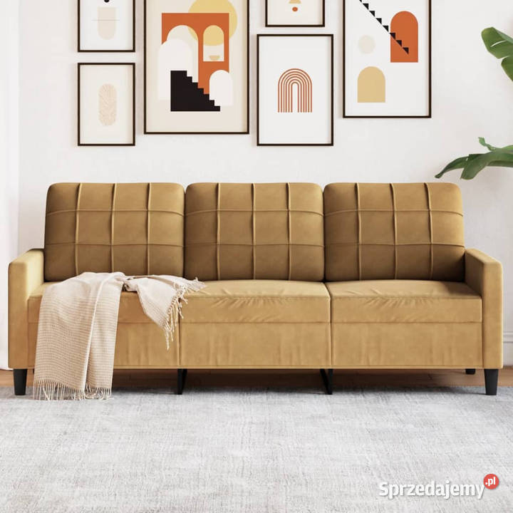Sofa 3osobowa brązowa 180 tapicerowana aksamitem Warszawa