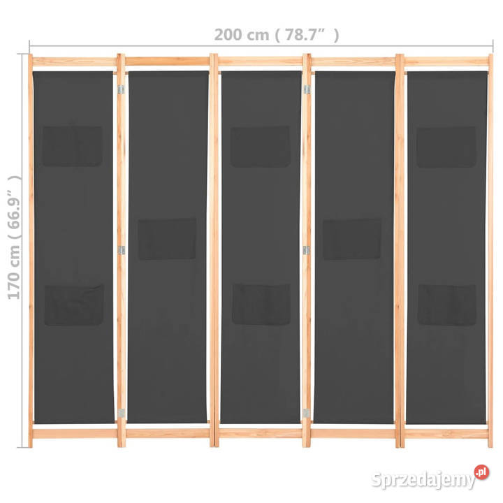Parawan 5panelowy szary 200 x 170 x 4 tkanina
