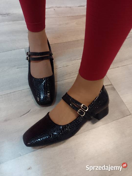 4142 Czarne teksturowane czółenka wieczorowe z czarny małopolskie Kraków