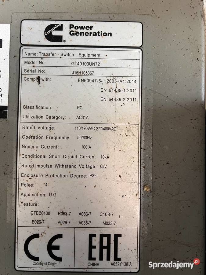 Generator prądu Cummins GT40100UN72
