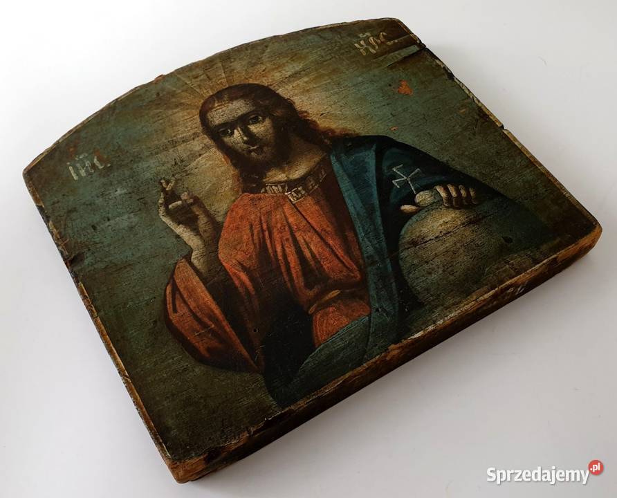 Ikona Jezus Chrystus Rosja XIX wiek wymiar 26293 Warszawa