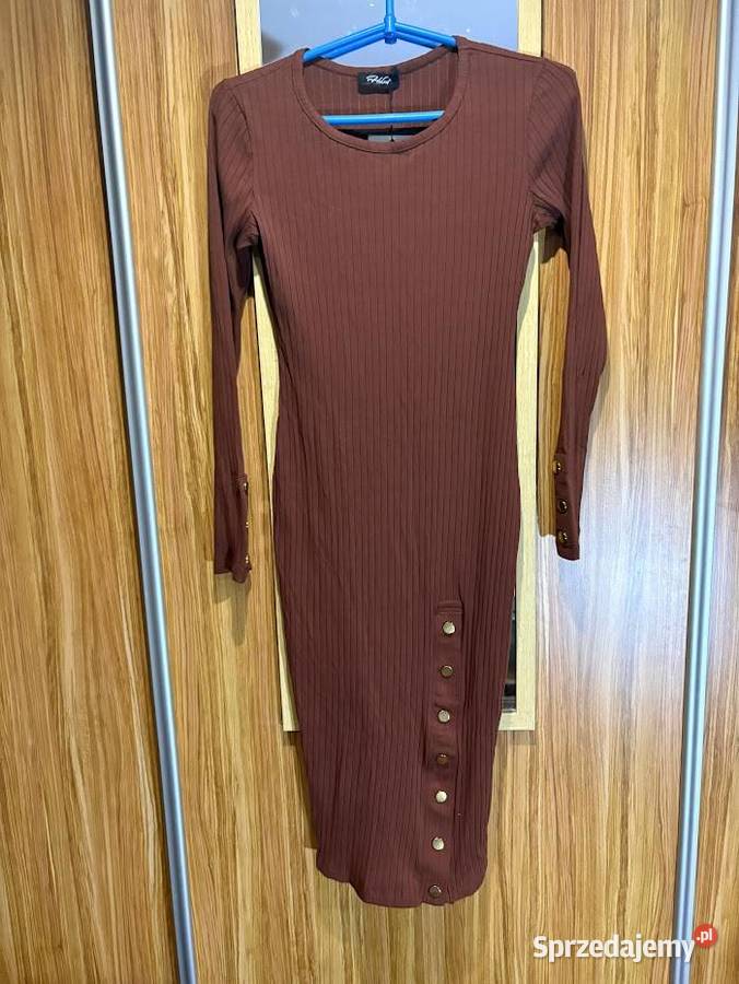 HDM brązowa sukienka w prążki małopolskie Kalwaria Zebrzydowska