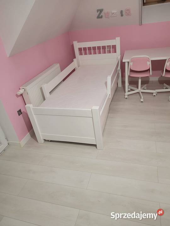 Łóżko Drewniane Białe2szuflady i materac