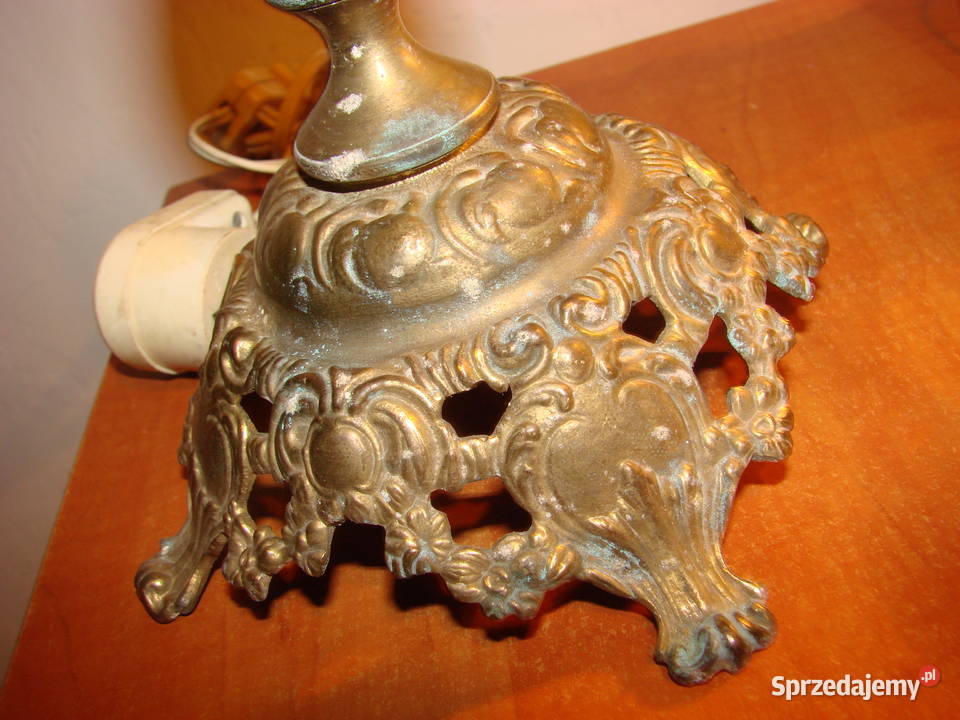 mosiężna lampa stołowa PRL Pruszcz Gdański