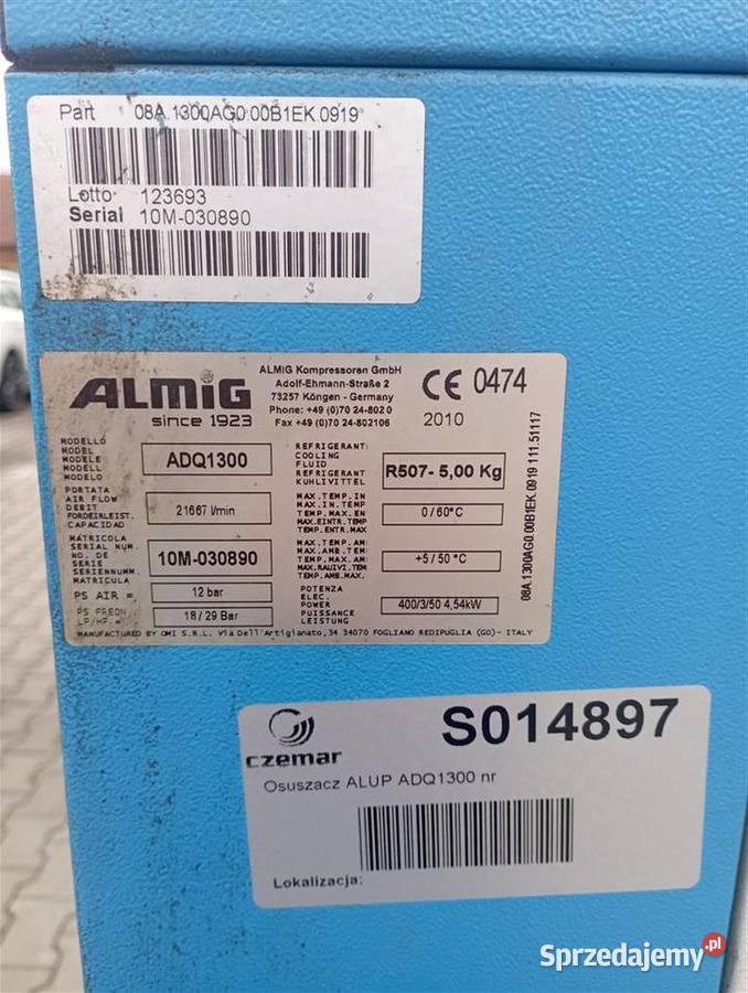 Osuszacz ALUP ADQ1300 454 kW 2166m3min 12 bar Wilków